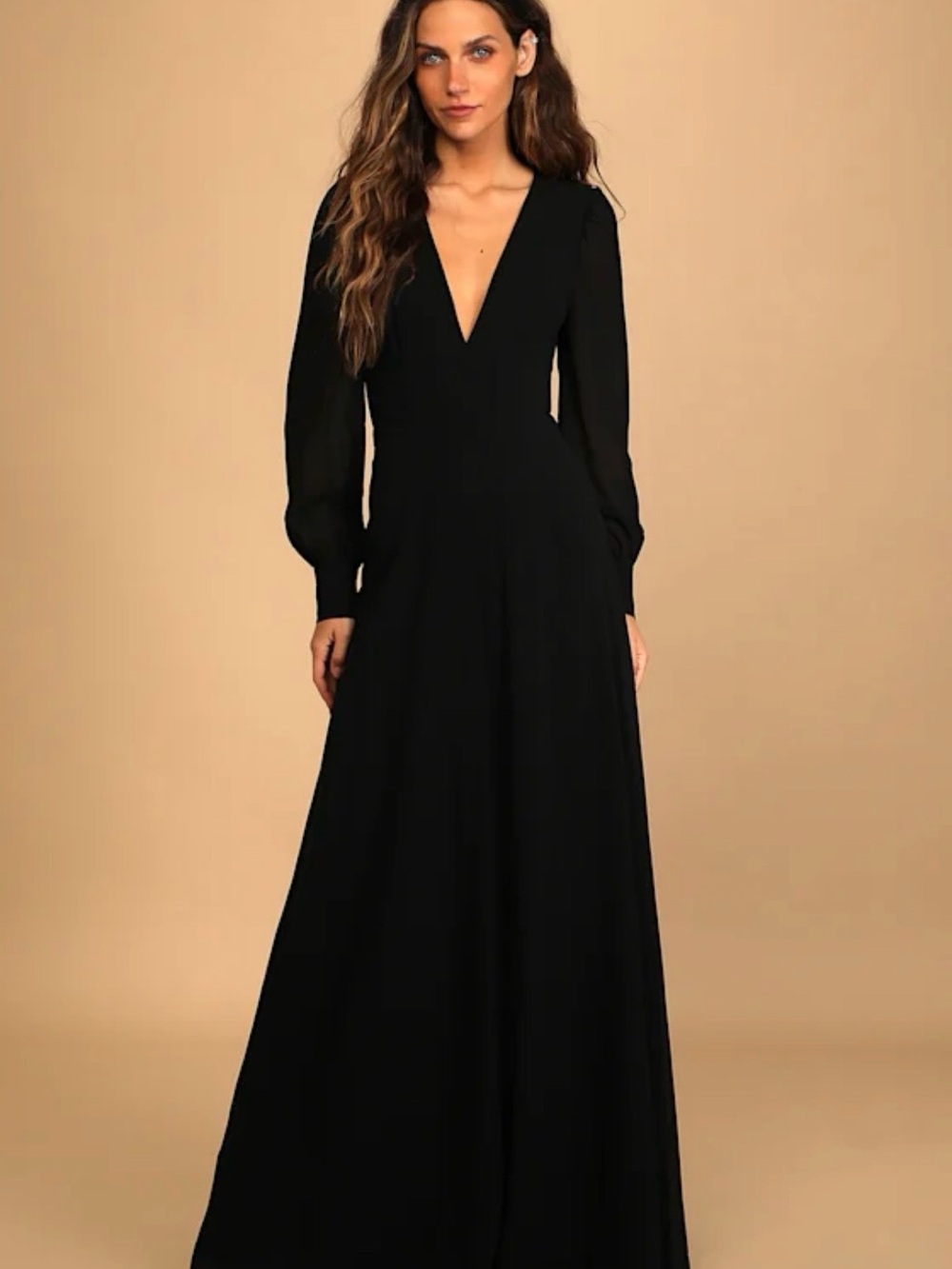 Lulu's Black Long Sleeve Backless Dress L Whimsigoth Glam Milkmaid - Picture 2 of 6